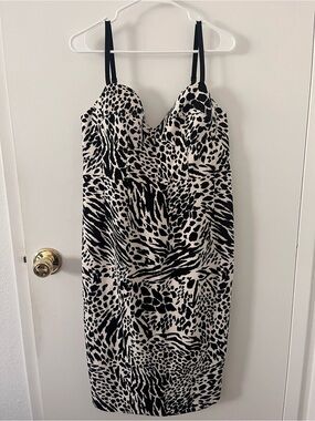 Sergio Hudson X Target Size Animal Print Bustier Midi Dress Black Ivory Large